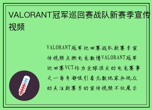 VALORANT冠军巡回赛战队新赛季宣传视频