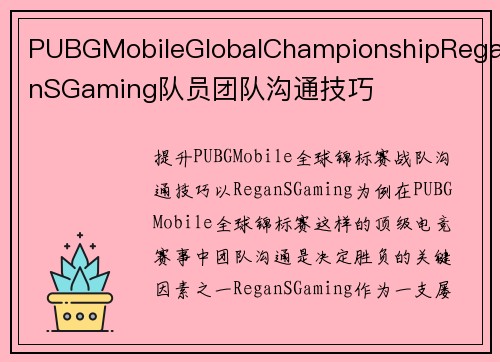 PUBGMobileGlobalChampionshipReganSGaming队员团队沟通技巧